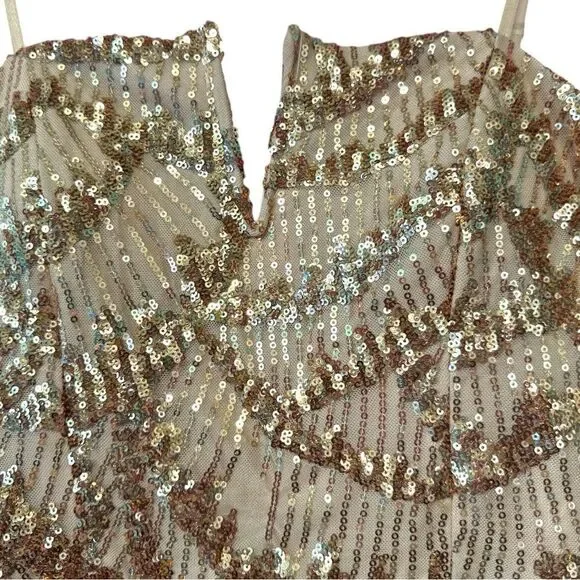 Emerald Sundae Gold Beige V-Wire Sequined Bodycon Dress Size Large - Picture 9 of 15